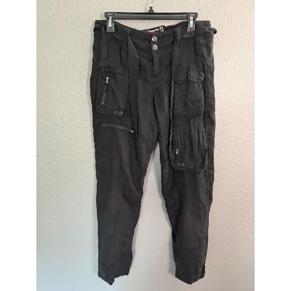 Pete & Greta Johnny Was Black Cargo Pants Cupro Rayon Utility Size L Utility